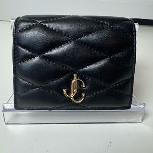 Jimmy Choo Women’s Black Quilted Leather Card Case Folding Wallet COA
